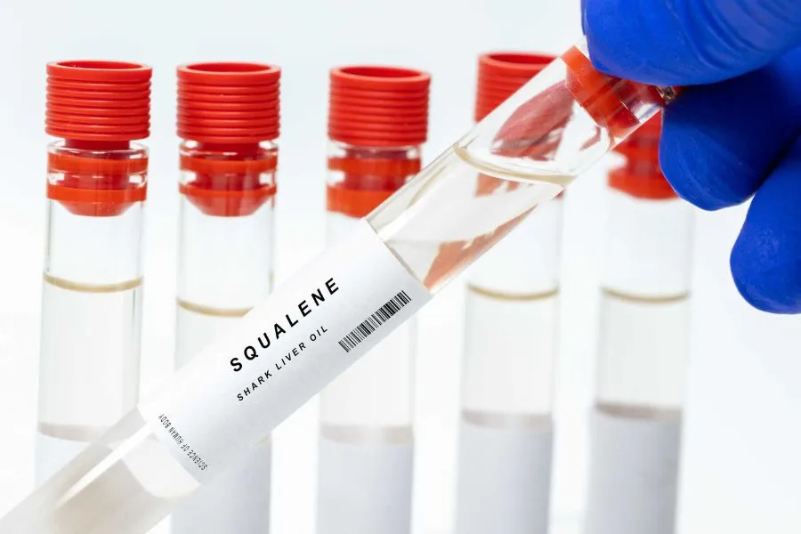 small containers with shark-derived sqalene